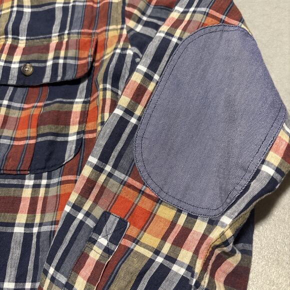 J.L. Powell Men's Medium Plaid Button-up Long Slv Elbow Patch Linen Portugal - Picture 6 of 9